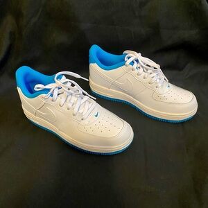 Nike Air Force 1 White and Blue Kids Sneakers Size 3Y